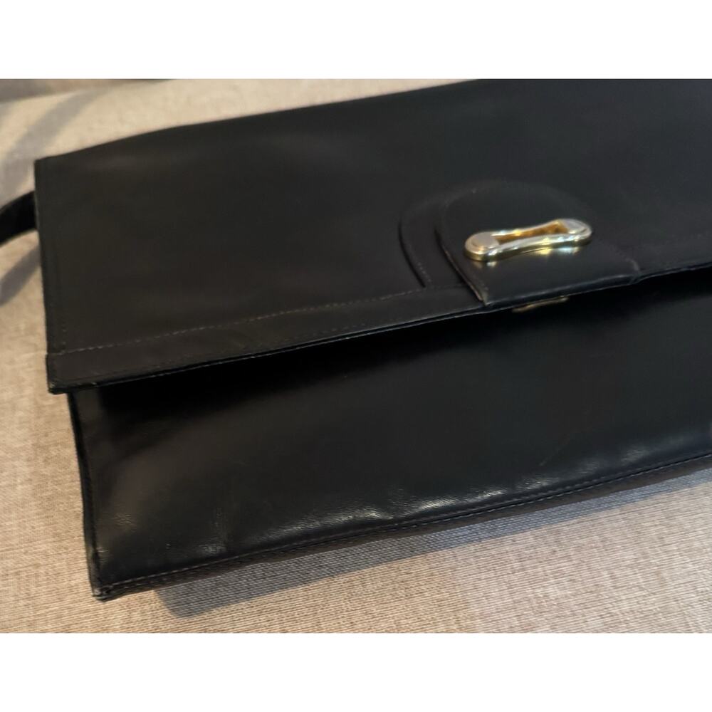 Vintage 50s Koret Black Leather Handbag Red Interior - Picture 4 of 8